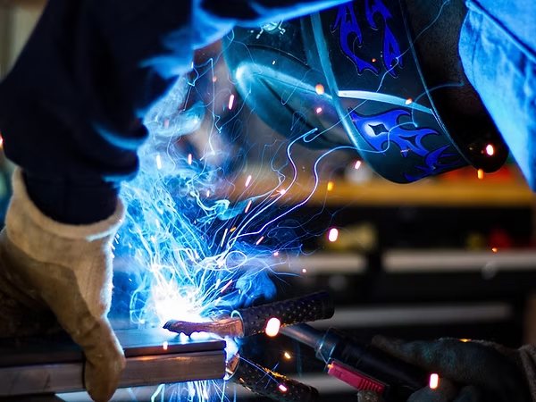 Close-up of arc welding with sparks